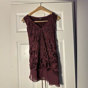 Burgundy satin asymetrical tank with velvet accents Large